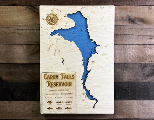 Carry Falls Reservoir - Wood Engraved Map