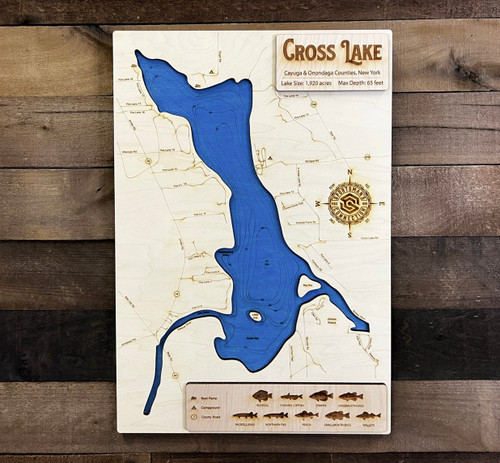 Cross - Wood Engraved Map