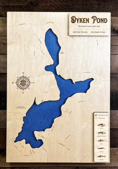 Dyken Pond - Wood Engraved Map
