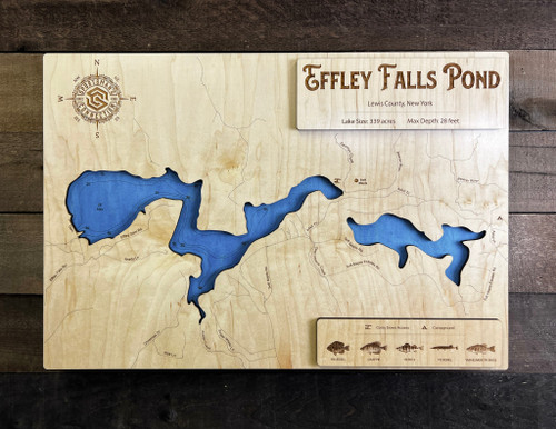 Effley Falls Pond - Wood Engraved Map