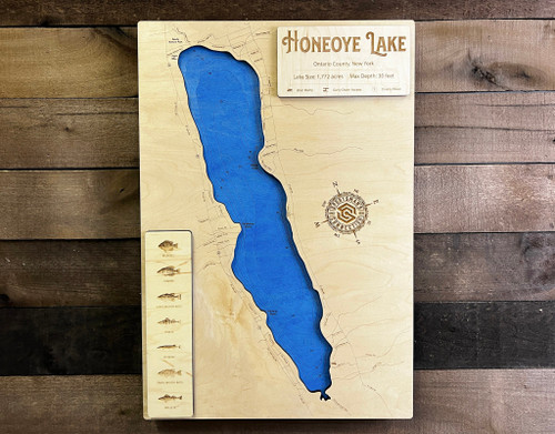 Honeoye - Wood Engraved Map