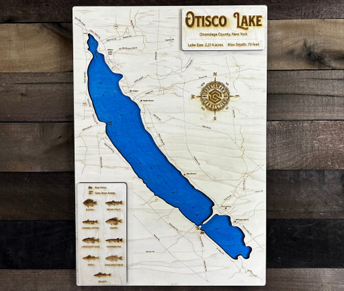Otisco - Wood Engraved Map