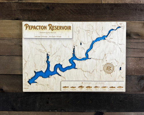 Pepacton Reservoir - Wood Engraved Map