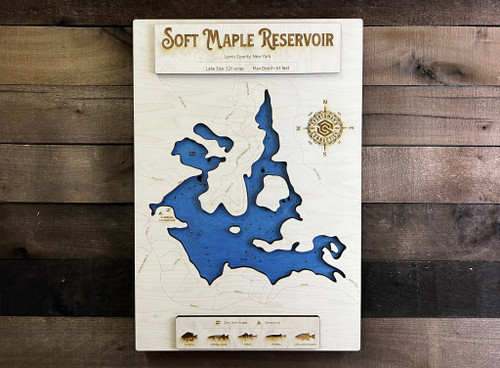 Soft Maple Reservoir - Wood Engraved Map