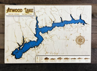 Atwood Lake aka Atwood Reservoir - Wood Engraved Map
