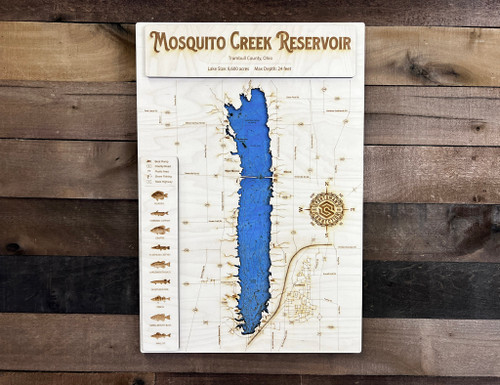 Mosquito Lake aka Mosquito Creek Reservoir - Wood Engraved Map