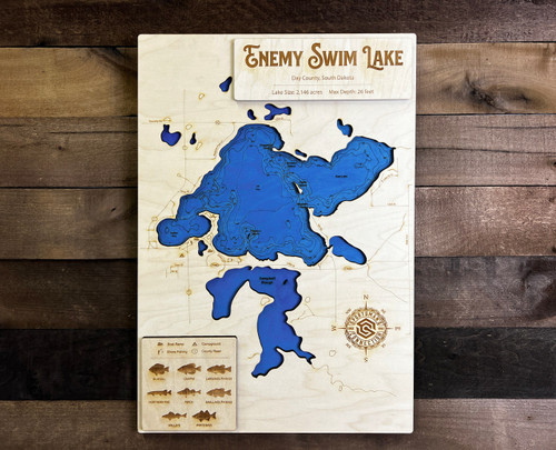 Enemy Swim - Wood Engraved Map
