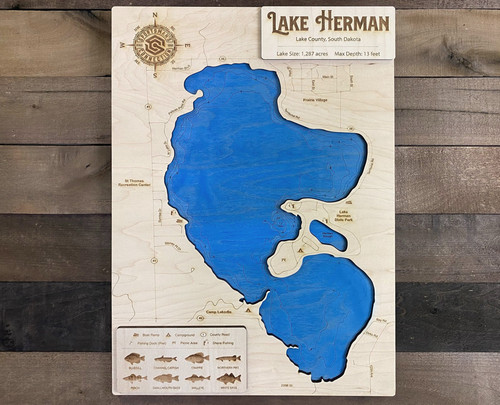 Lake Herman - Wood Engraved Map