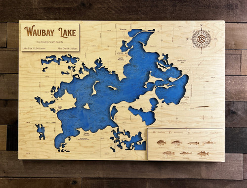 North & South Waubay - Wood Engraved Map