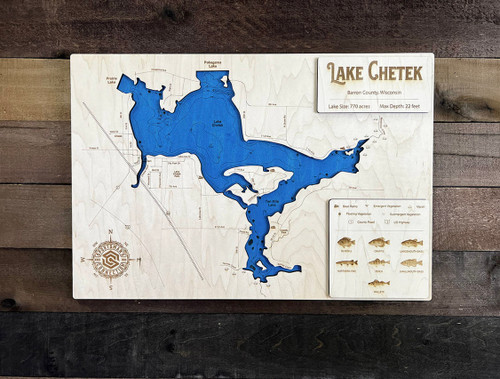Chetek - Wood Engraved Map