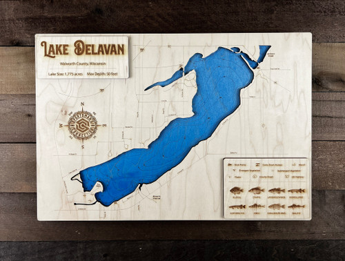 Delavan - Wood Engraved Map