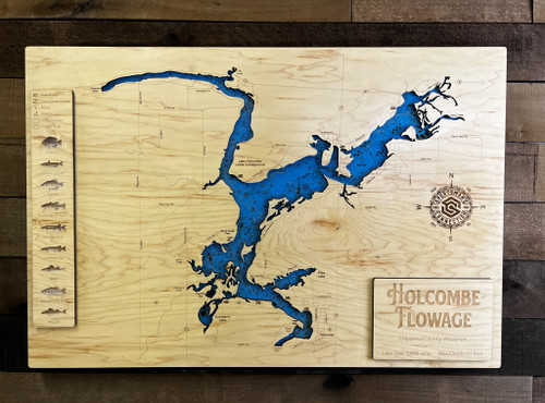 Holcombe Flowage - Wood Engraved Map