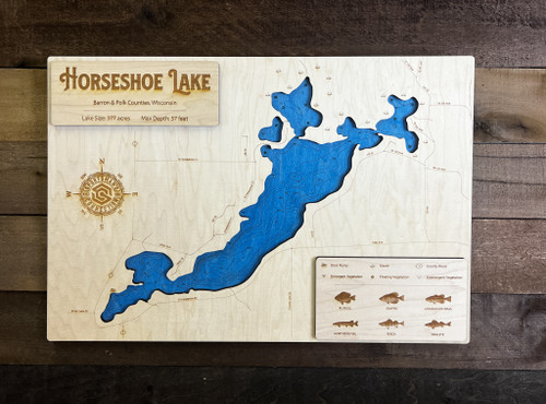 Horseshoe (by Echo) - Wood Engraved Map