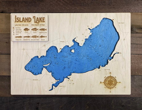Island (530 acres) - Wood Engraved Map