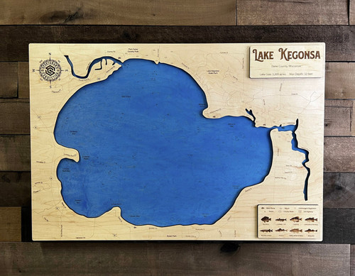 Kegonsa - Wood Engraved Map
