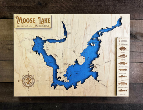 Moose (1,670 acres) - Wood Engraved Map