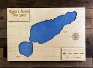 North & South Twin lakes- Wood Engraved Map