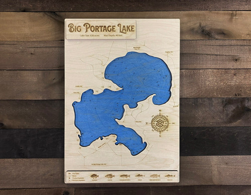 Portage, Big (638 acres) - Wood Engraved Map