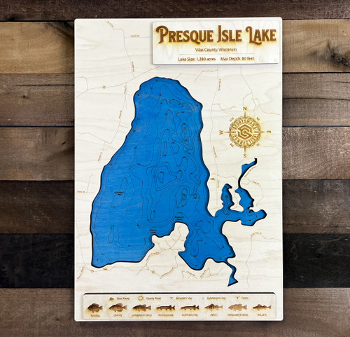 Presque Isle - Wood Engraved Map