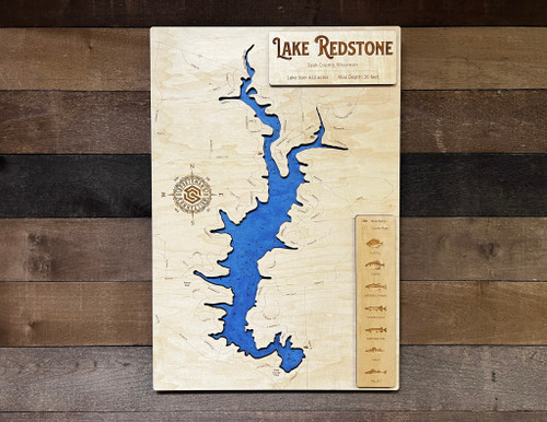 Lake Redstone - Wood Engraved Map