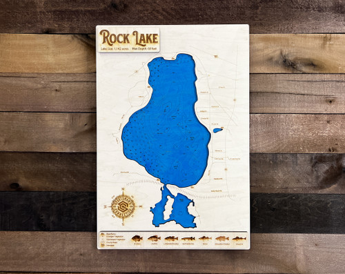 Rock (1,142 acres) - Wood Engraved Map