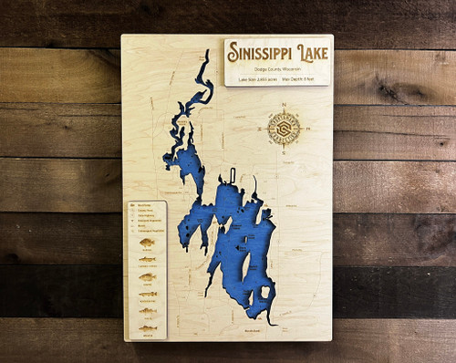 Sinissippi - Wood Engraved Map