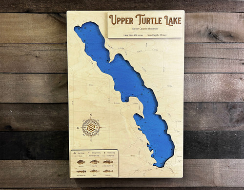 Upper Turtle - Wood Engraved Map