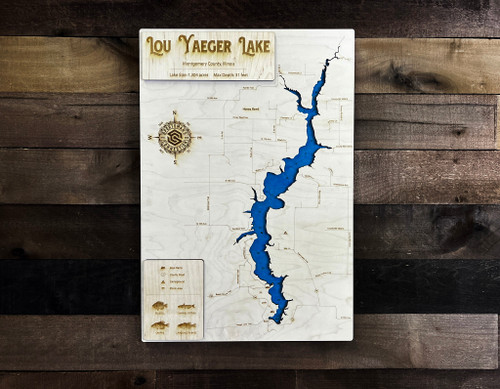 Lake Lou Yaeger - Wood Engraved Map