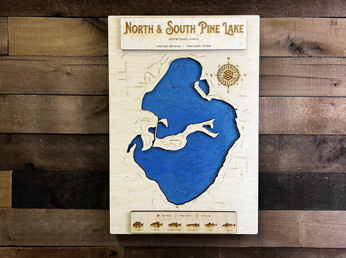 North & South Pine - Wood Engraved Map