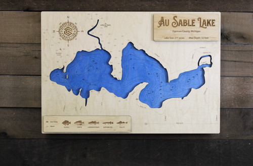 AuSable - Wood Engraved Map