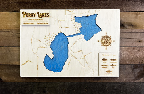 Perry Lakes (North, Middle and South) - Wood Engraved Map