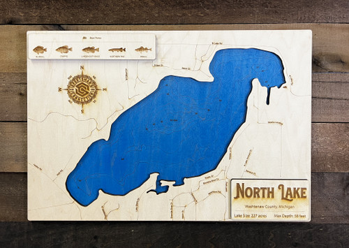 North (227 acres) - Wood Engraved Map