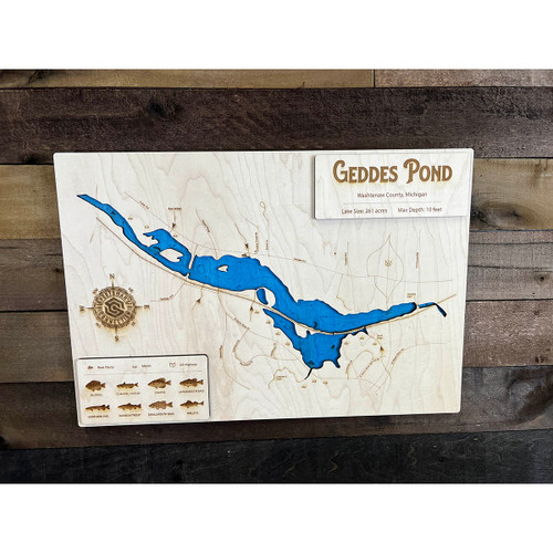 Geddes Pond (Huron River) - Wood Engraved Map
