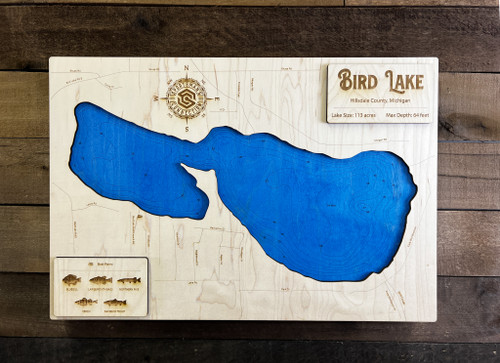 Bird (119 acres) - Wood Engraved Map
