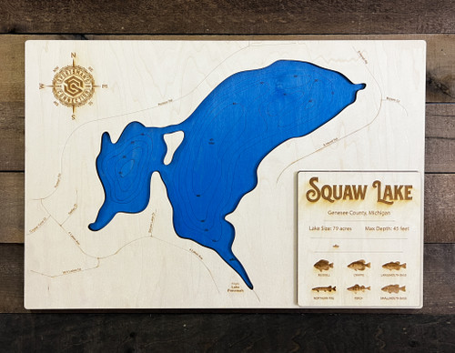 Squaw (Genesee) - Wood Engraved Map