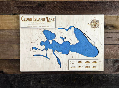 Cedar Island (144 acres) - Wood Engraved Map