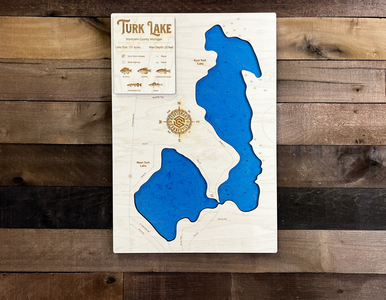 Turk - Wood Engraved Lake Map