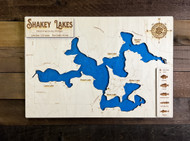 Bass & Baker (Shakey Lakes) - Wood Engraved Map