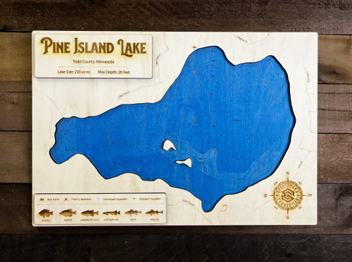 Pine Island - Wood Engraved Map