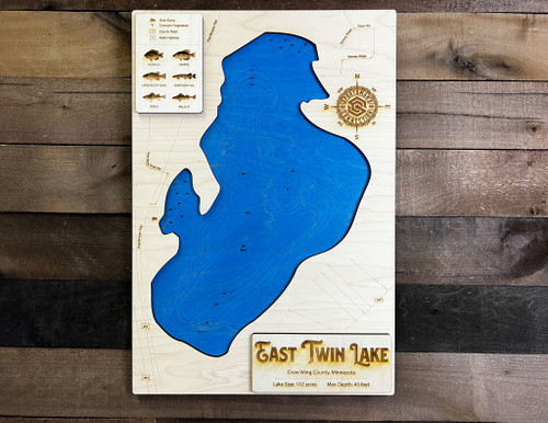 East Twin (146 acres) - Wood Engraved Map