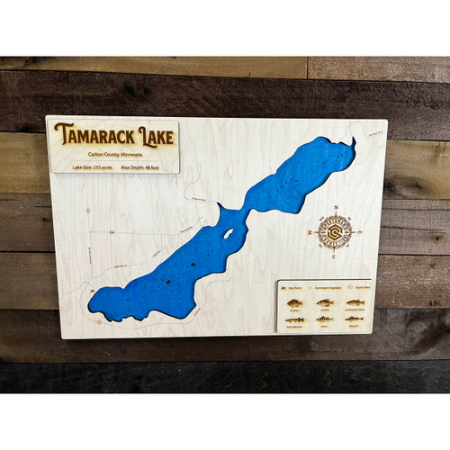 Tamarack (Carlton) - Wood Engraved Map