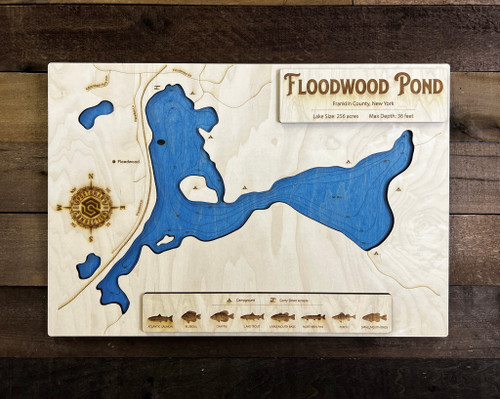 Floodwood Pond - Wood Engraved Map