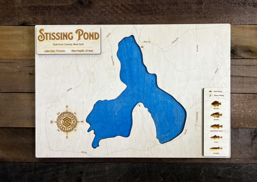 Stissing Pond - Wood Engraved Map