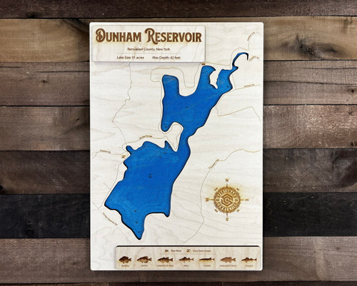 Dunham Reservoir - Wood Engraved Map