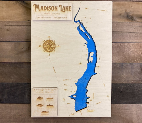 Madison Lake - Wood Engraved Map
