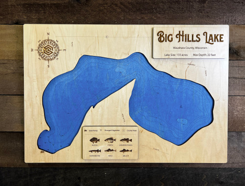 Big Hills - Wood Engraved Map