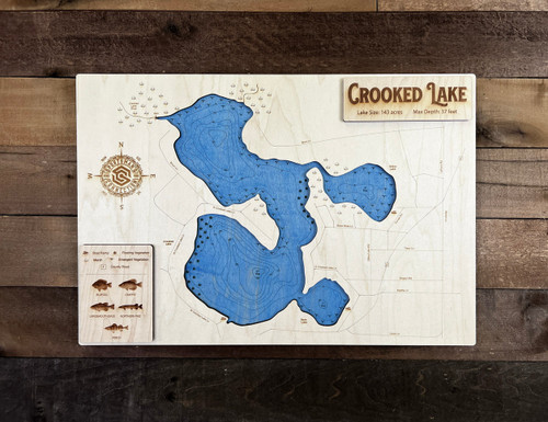 Crooked 143 acres) - Wood Engraved Map