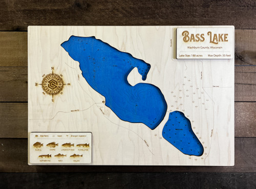 Bass (by Bean) - Wood Engraved Map