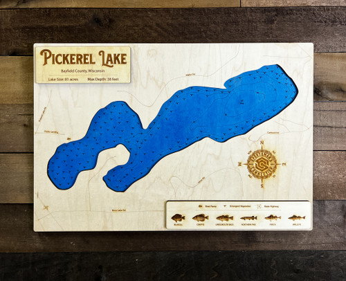 Pickerel (81 acres) - Wood Engraved Map