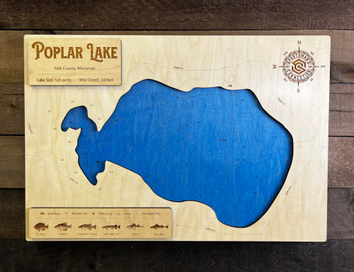 Poplar (125 acres) - Wood Engraved Map